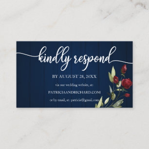 Carte D'accompagnement Mariage en ligne RSVP Burgundy Navy Blue Floral