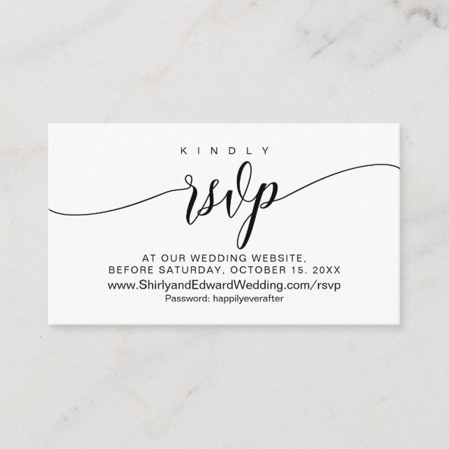 Carte D'accompagnement Mariage en ligne RSVP, Calligraphie noire moderne (Devant)