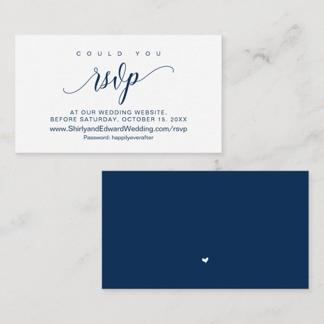 Carte D'accompagnement Mariage en ligne RSVP, Modern Navy Bleu Script (Devant / Derrière)