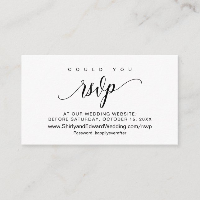 Carte D'accompagnement Mariage en ligne RSVP, Script noir moderne (Devant)
