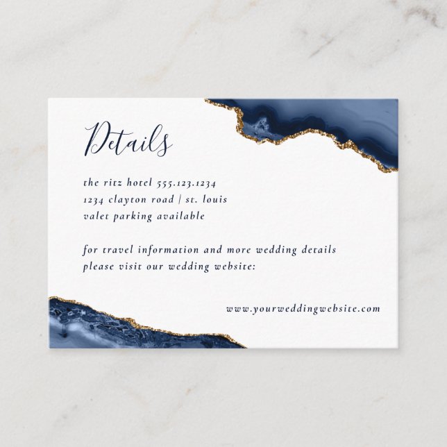 Carte D'accompagnement Mariage en marbre de la Géode d'âge or Marine (Devant)