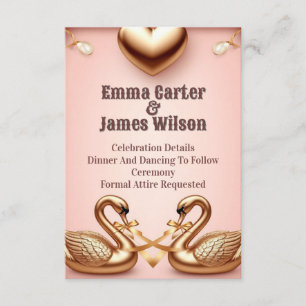 Carte D'accompagnement 🌺Mariage en or rose avec des cygnes blancs 💐