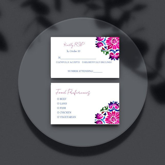 Carte D'accompagnement Mariage en tuiles de Talavera mexicain rose bleu R (Pink blue Mexican Talavera tiles wedding RSVP card)