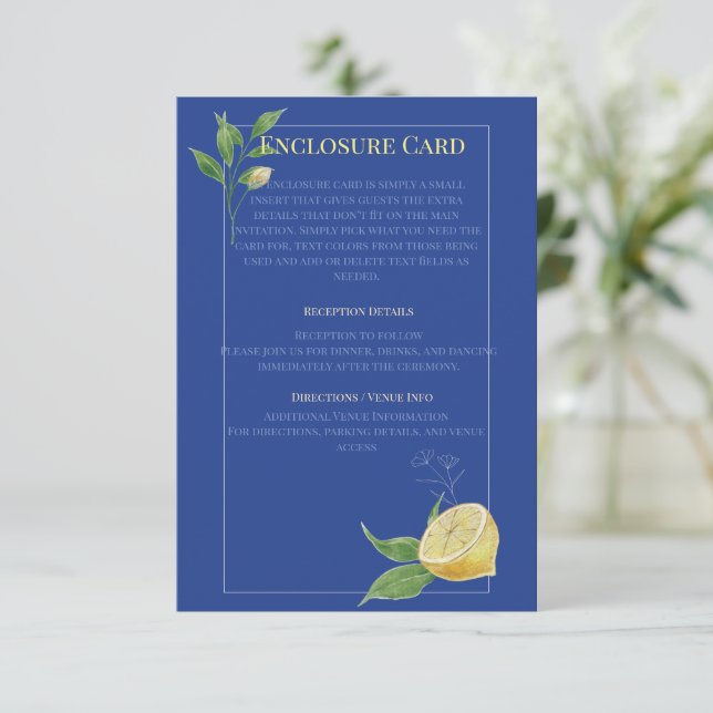 Carte D'accompagnement Mariage Enchanté aux Fleurs de Citron Bleu (Debout devant)