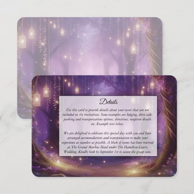 Carte D'accompagnement Mariage Enchanté sous la Forêt de Minuit Violette (Devant / Derrière)