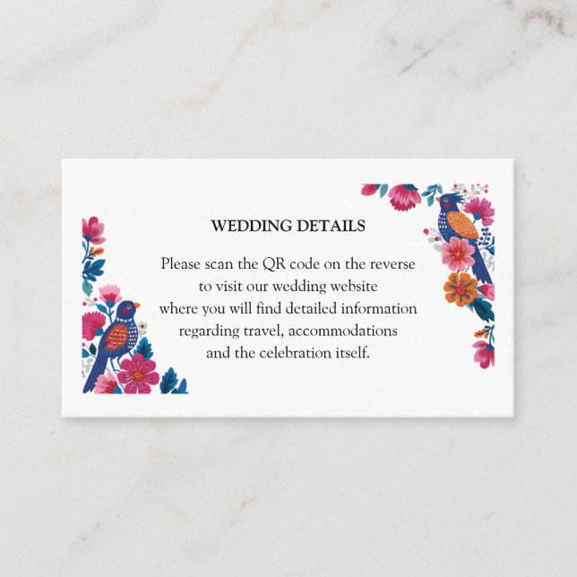 Carte D'accompagnement Mariage Ethnique Orné Oiseaux et Fleurs (Devant)