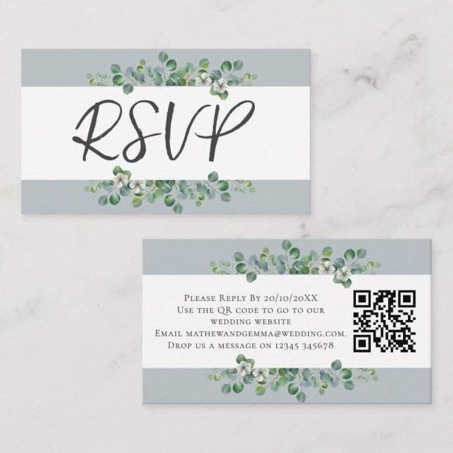 Carte D'accompagnement Mariage Eucalyptus moderne RSVP avec code QR (Devant / Derrière)