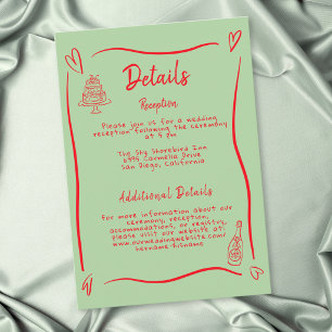 Carte D'accompagnement Mariage fantaisiste cœur dessiné à la main vert ro
