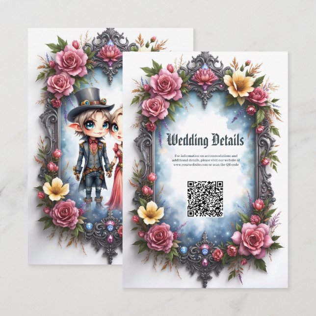 Carte D'accompagnement Mariage Fantaisiste d'Elfe Steampunk (Devant / Derrière)
