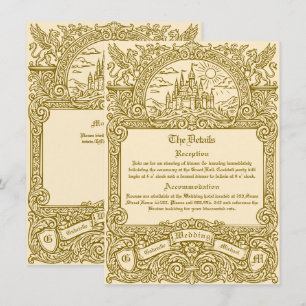 Carte D'accompagnement Mariage Fantasy Médiéval Vintage Doré Gravé