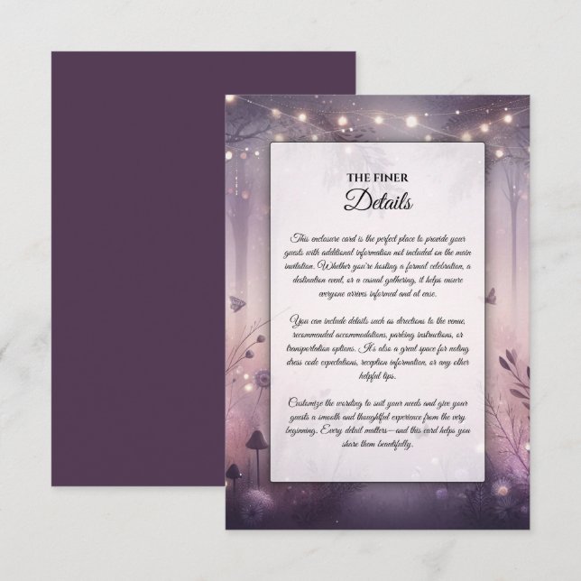 Carte D'accompagnement Mariage féerique en forêt avec des lumières éthéré (Devant / Derrière)