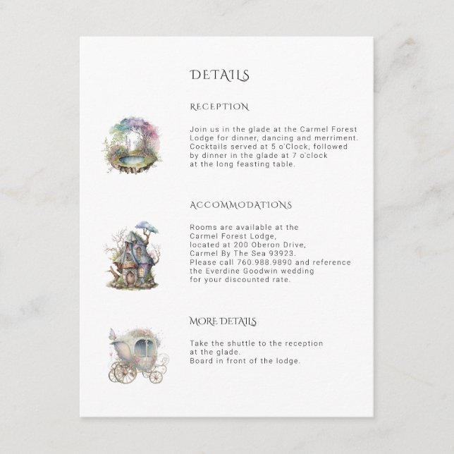 Carte D'accompagnement Mariage Féerique en Forêt Enchantée  (Devant)