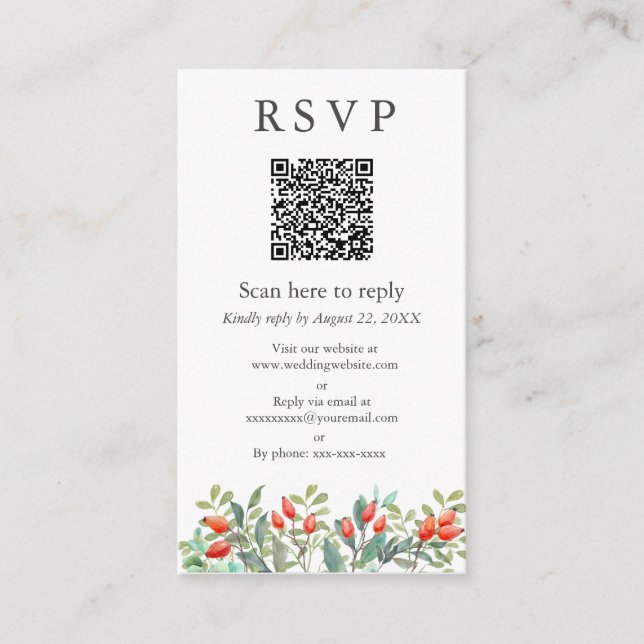 Carte D'accompagnement Mariage Feuille de printemps QR RSVP (Devant)