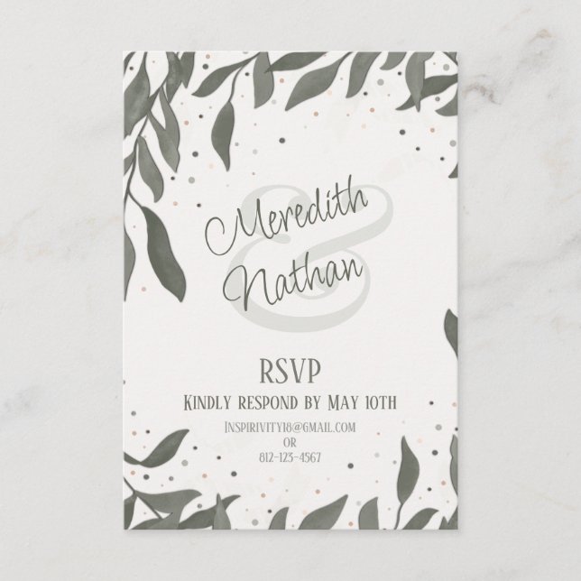 Carte D'accompagnement Mariage Feuilles tendance Inspirivity RSVP Pretty (Devant)