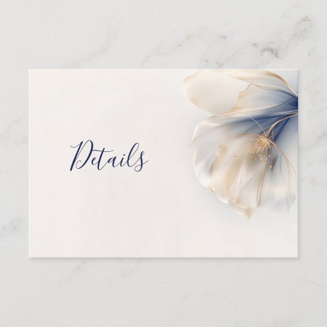 Carte D'accompagnement Mariage Fleur Rêveuse Bleu Doré Fumé (Devant)
