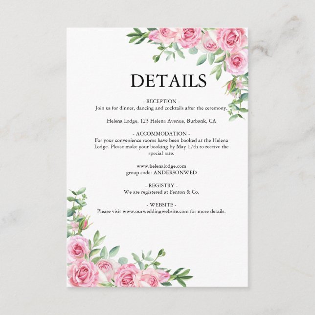 Carte D'accompagnement Mariage Fleur Rose Blush (Devant)