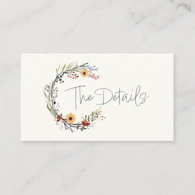 Carte D'accompagnement mariage fleur sauvage a écrit les détails (Devant)