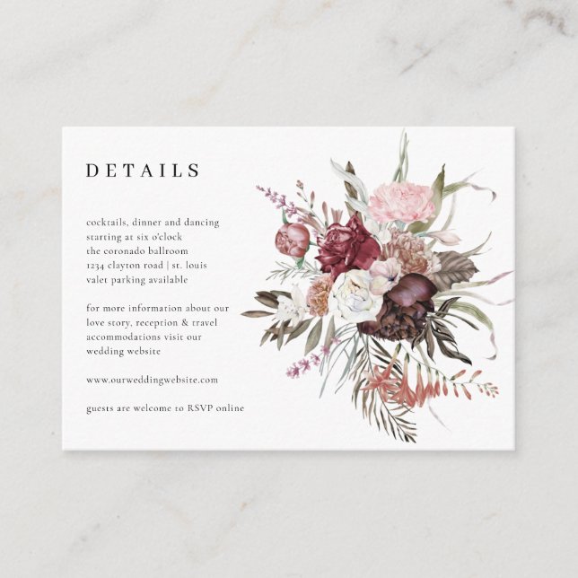 Carte D'accompagnement Mariage fleur sauvage Détails Réception (Devant)