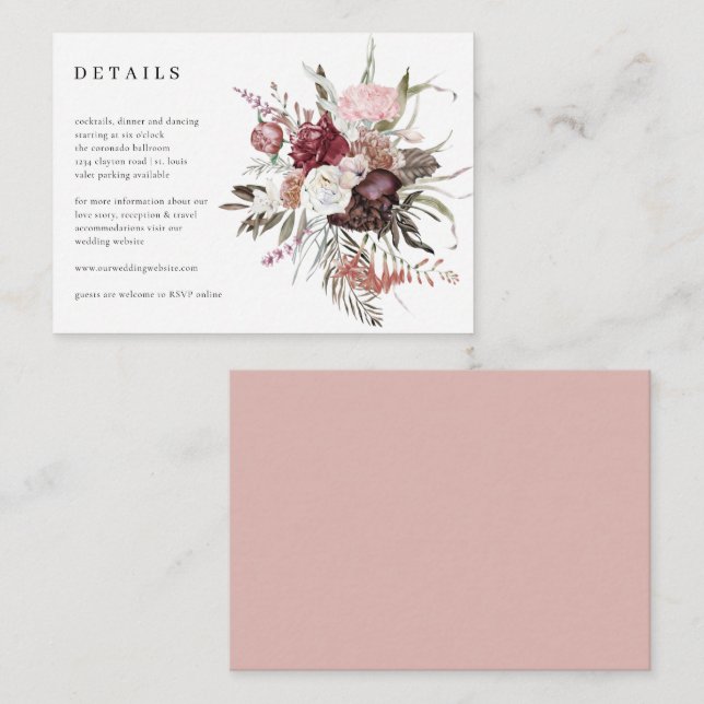 Carte D'accompagnement Mariage fleur sauvage Détails Réception Boîtier Vo (Devant / Derrière)