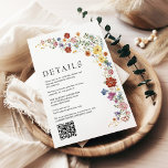 Carte D'accompagnement Mariage Fleur sauvage du Jardin lumineux Détails<br><div class="desc">Notre carte de détails de mariage floral aquarelle présente un design de couronnes florales étonnant et complexe qui fera certainement une déclaration. Les couleurs vives des fleurs sont complétées par l'élégance sobre de la typographie moderne,  créant un design équilibré et harmonieux.</div>