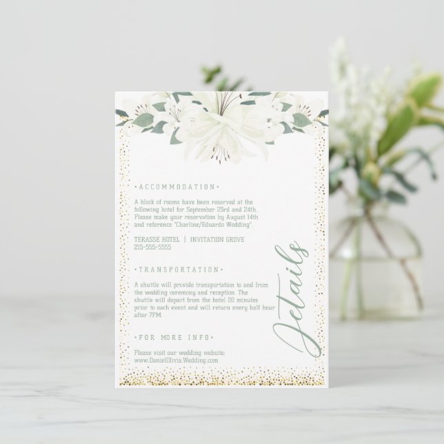 Carte D'accompagnement Mariage Fleur sauvage élégant Charm Green (Debout devant)