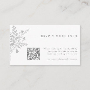 Carte D'accompagnement Mariage Fleur sauvage gris et blanc RSVP
