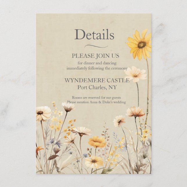 Carte D'accompagnement Mariage Fleur sauvage jaune (Devant)