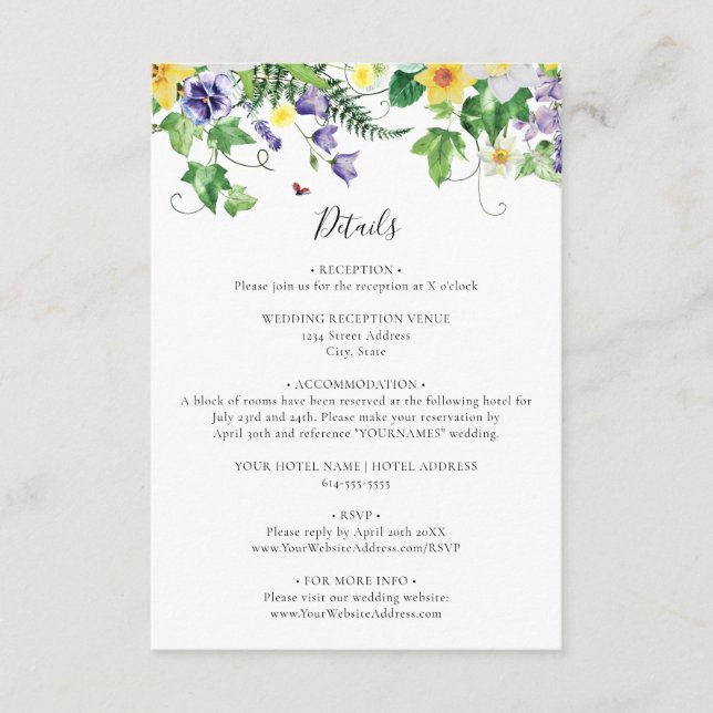 Carte D'accompagnement Mariage Fleur sauvage rustique (Devant)