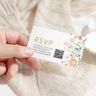 Carte D'accompagnement Mariage Fleur sauvage rustique QR RSVP
