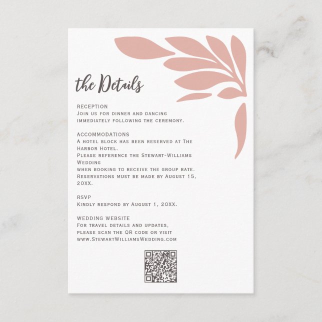 Carte D'accompagnement Mariage Fleur Tropicale Abstraite Rose Clair  (Devant)