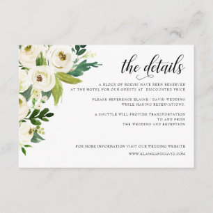 Carte D'accompagnement Mariage Fleuriste de Roses d'Ivoire et de Verdure