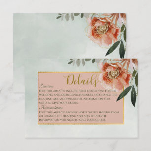 Carte D'accompagnement Mariage Fleurs de Pêche et Rouille sur Détails Ver