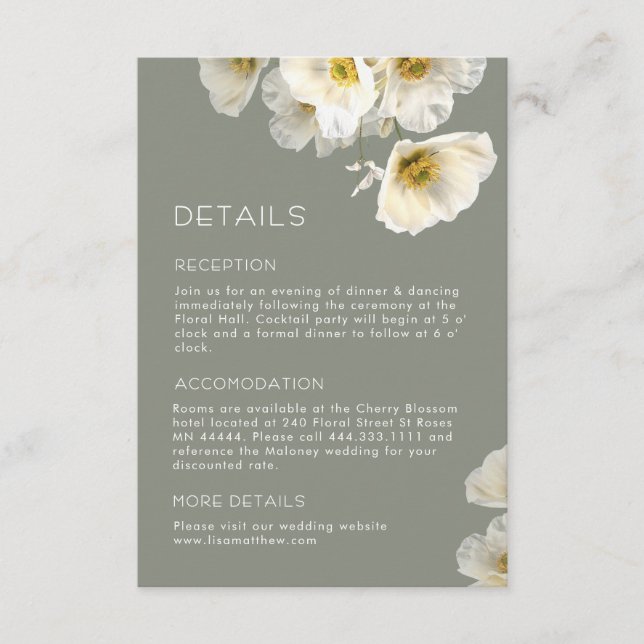 Carte D'accompagnement Mariage Fleurs Jaunes Blanches Délicates (Devant)