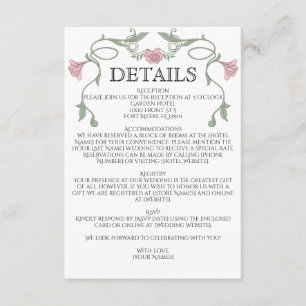 Carte D'accompagnement Mariage Fleurs Roses Pâles Art Nouveau Vintage
