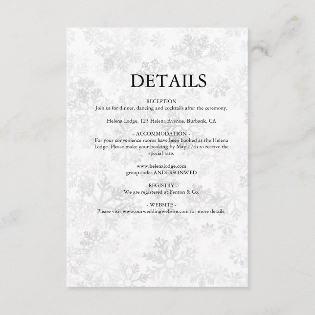 Carte D'accompagnement Mariage Flocon de Neige d'Hiver (Devant)