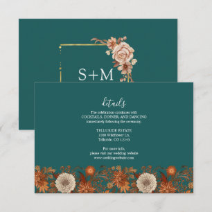 Carte D'accompagnement Mariage floral à l'aquarelle sarcelle et terre cui
