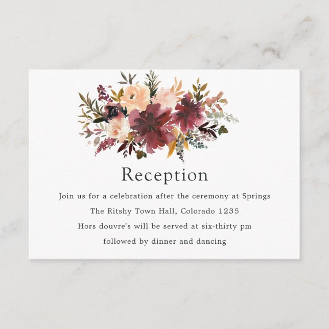 Carte D'accompagnement Mariage floral aquarelle Bordo (Devant)