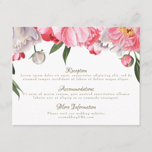 Carte D'accompagnement Mariage floral aquarelle roses et blanches (Devant)
