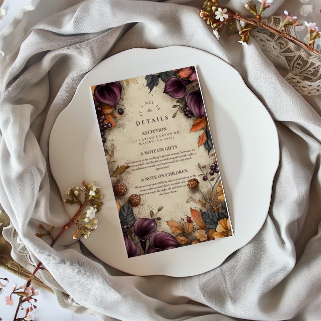 Carte D'accompagnement Mariage Floral Automnal à la Prune Sombre (Créateur téléchargé)