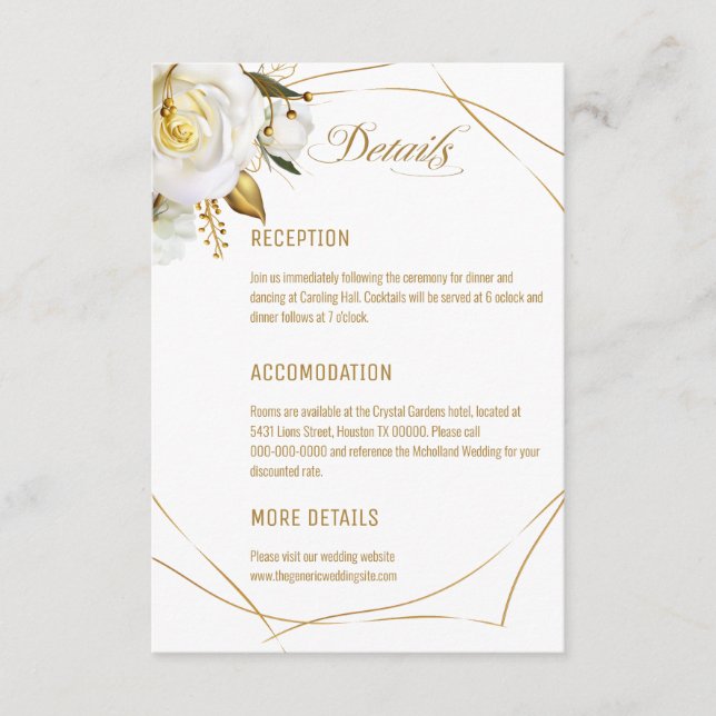 Carte D'accompagnement Mariage Floral bio rose or (Devant)