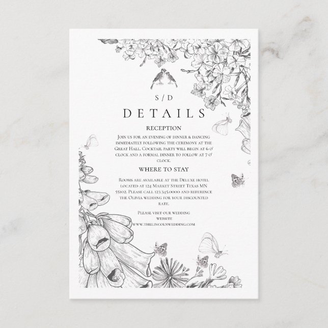 Carte D'accompagnement Mariage Floral Blanc Classique (Devant)