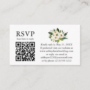 Carte D'accompagnement Mariage floral blanc vert aquarelle QR RSVP