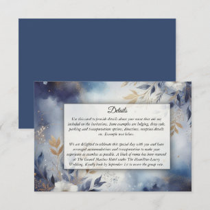 Carte D'accompagnement Mariage floral bleu marine et or