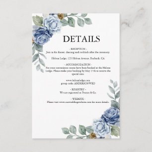 Carte D'accompagnement Mariage Floral Bleu Poussiéreux