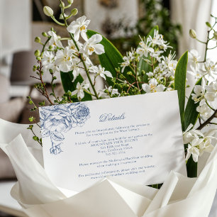 Carte D'accompagnement Mariage Floral Bleu Poussiéreux Élégant Classique