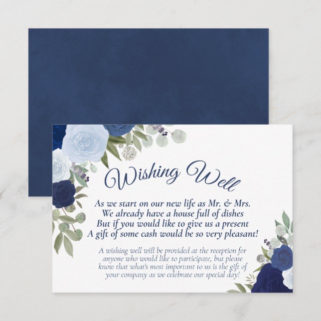 Carte D'accompagnement Mariage Floral Boho bleu rustique (Devant / Derrière)