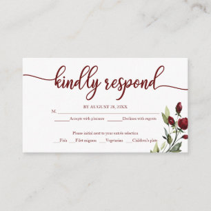 Carte D'accompagnement Mariage Floral Bourgogne RSVP Crème Rustique