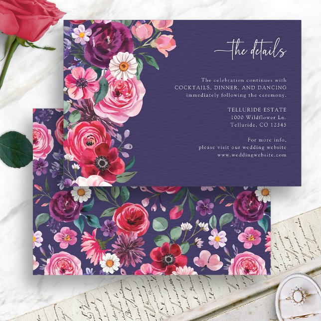 Carte D'accompagnement Mariage Floral Coloré (Colorful Navy Blue Floral Wedding Enclosure Card by Painted Paperie
)