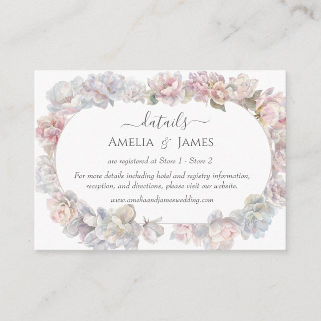 Carte D'accompagnement Mariage floral de pivoine rose romantique (Devant)