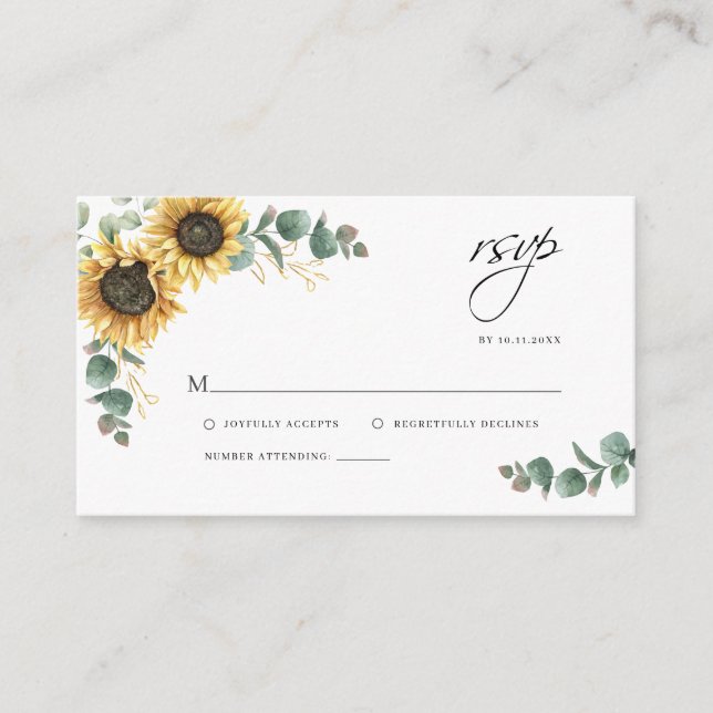 Carte D'accompagnement Mariage floral de tournesol RSVP (Devant)